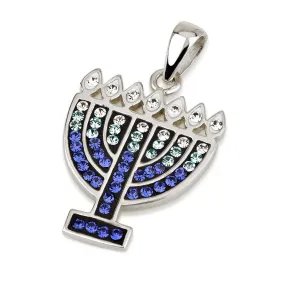 Menorah Pendant With Mix Blue Gemstone Sterling Silver 925