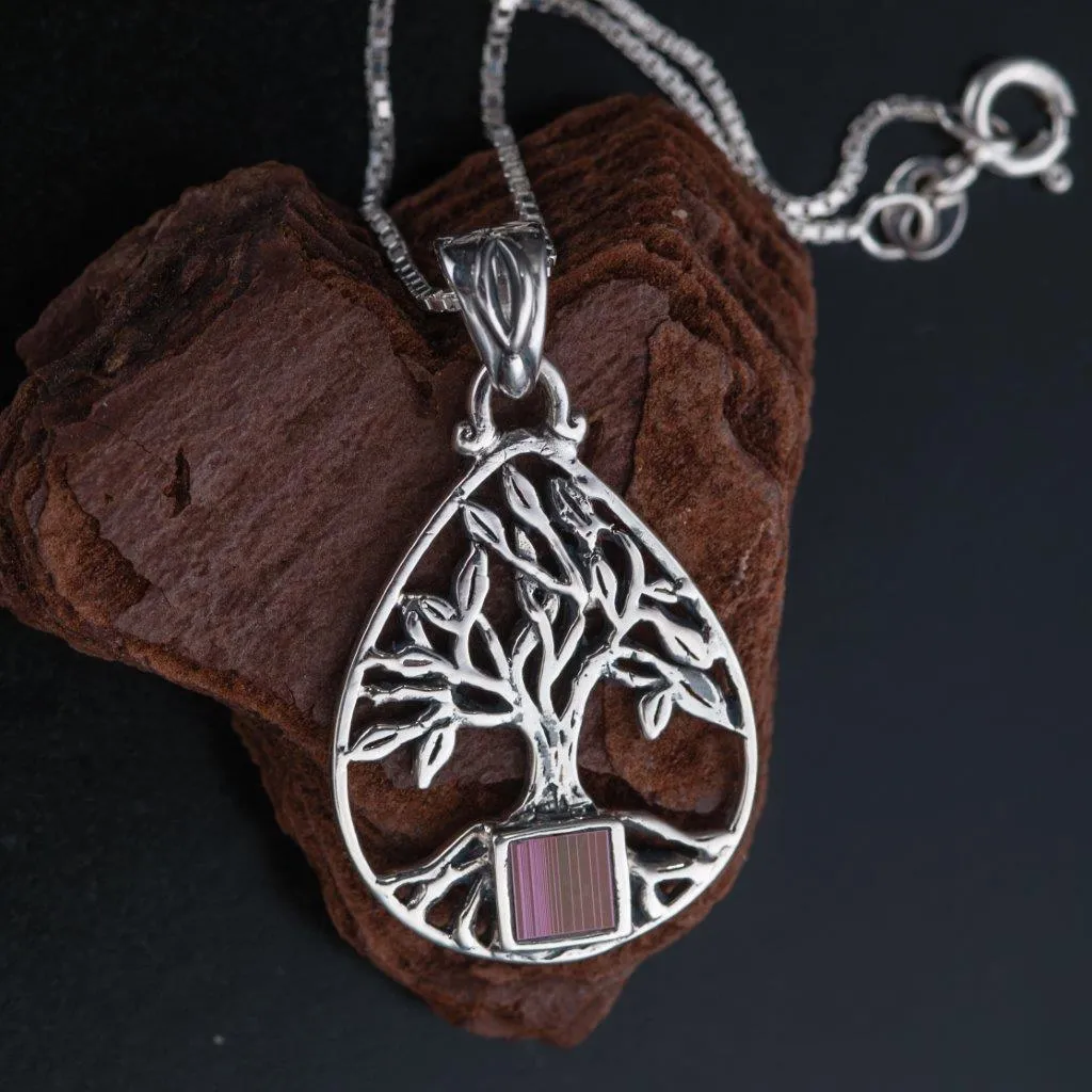 Nano Sim OB Silver Pendant - Tree of Life with Drop Frame from the Holyland