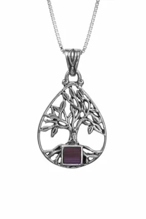 Nano Sim OB Silver Pendant - Tree of Life with Drop Frame from the Holyland