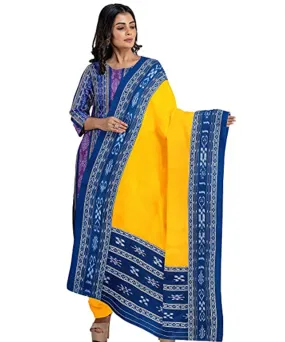 Navy blue yellow handwoven nuapatna cotton dress material