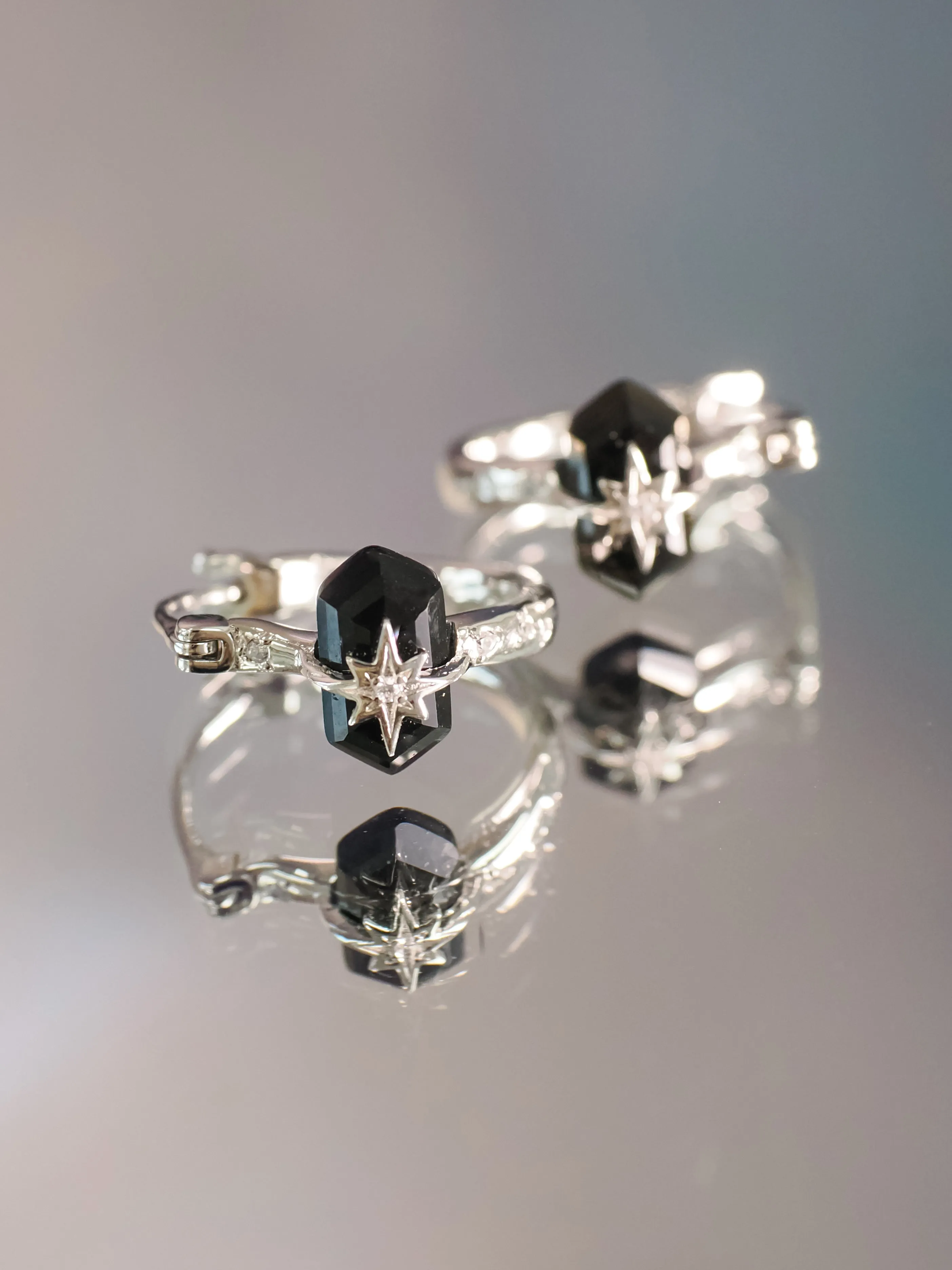 Obsidian Silver Star Huggie Earrings - Magic Stone