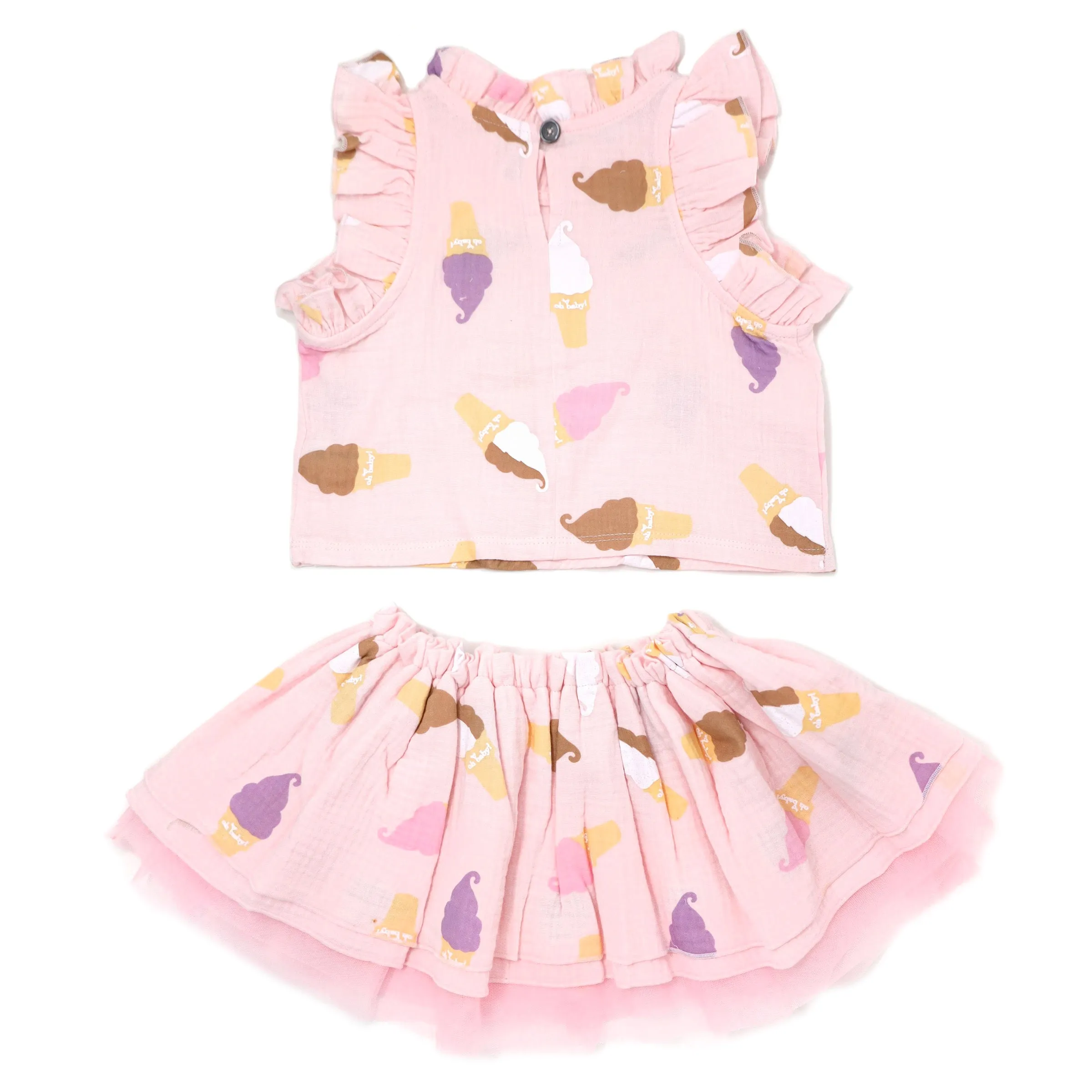 oh baby! Gauze Lola Top & Tutu Skirt Set - Soft Serve Ice Cream Print - Pale Pink