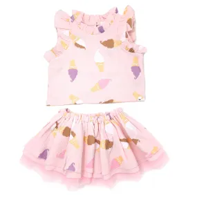 oh baby! Gauze Lola Top & Tutu Skirt Set - Soft Serve Ice Cream Print - Pale Pink