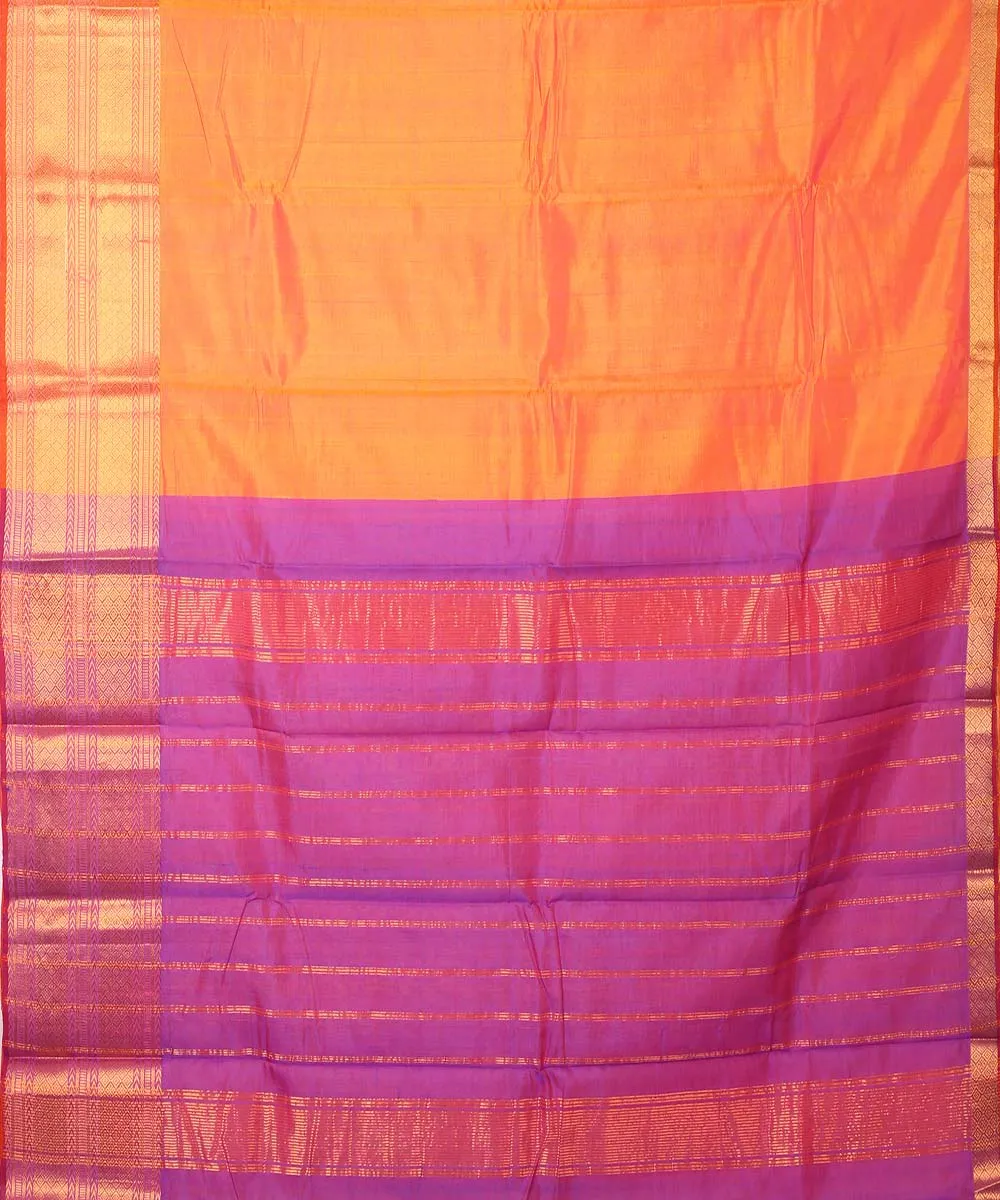 Orange mangalagiri handwoven cotton silk saree