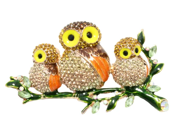 Owl Crystal Brooch