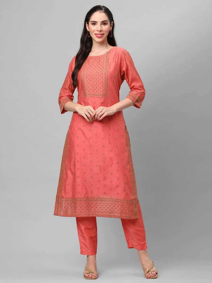 Peach Ornamental Printed Kurta With Trouser