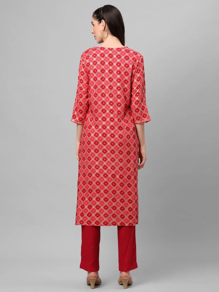 Pink Ornamental Printed Kurta With Trouser