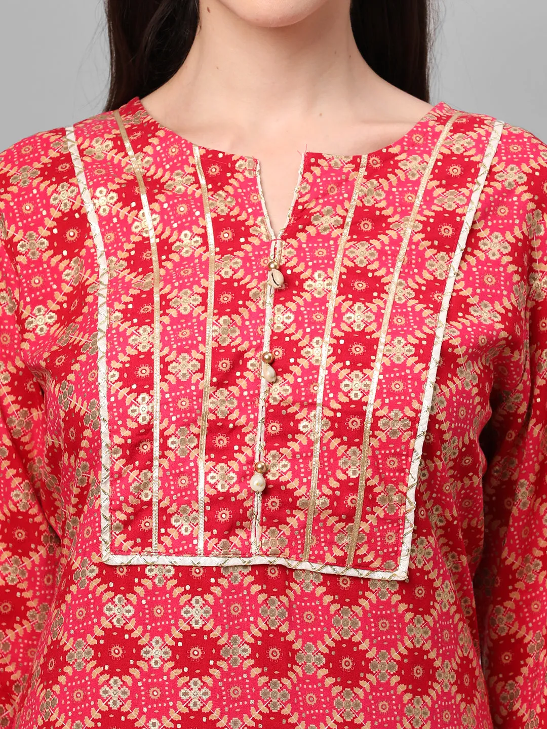 Pink Ornamental Printed Kurta With Trouser