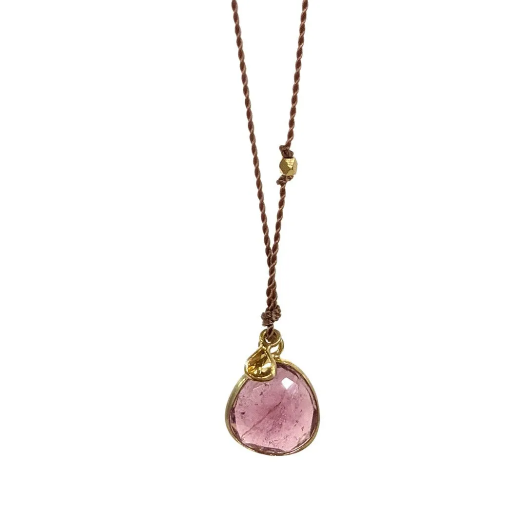 Pink Tourmaline and Diamond Necklace with 18k Gold by Margaret Solow