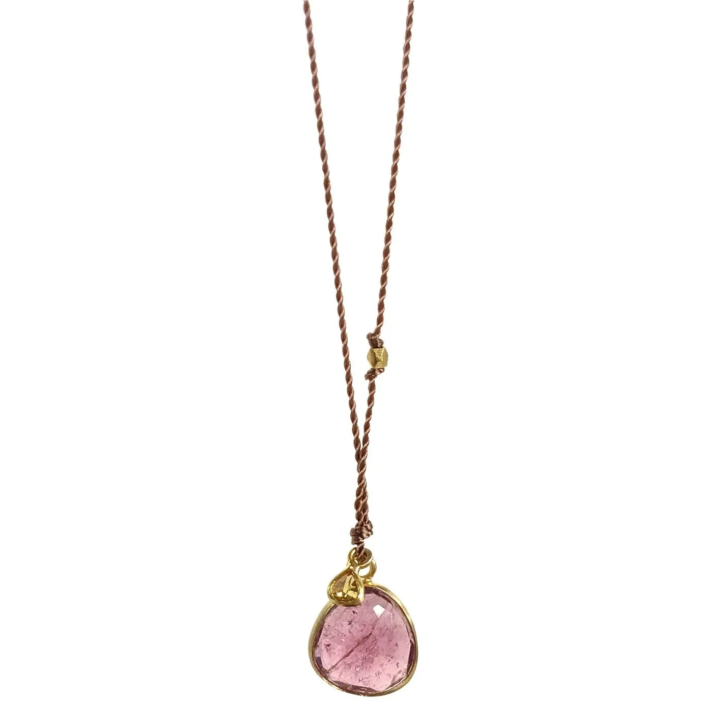 Pink Tourmaline and Diamond Necklace with 18k Gold by Margaret Solow