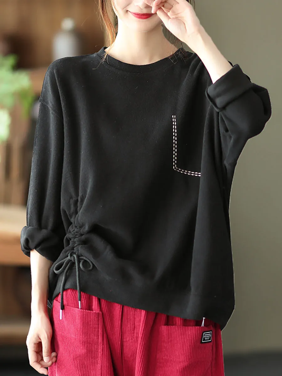 Plus Size Women Casual Stitching Shirred Cotton Shirt