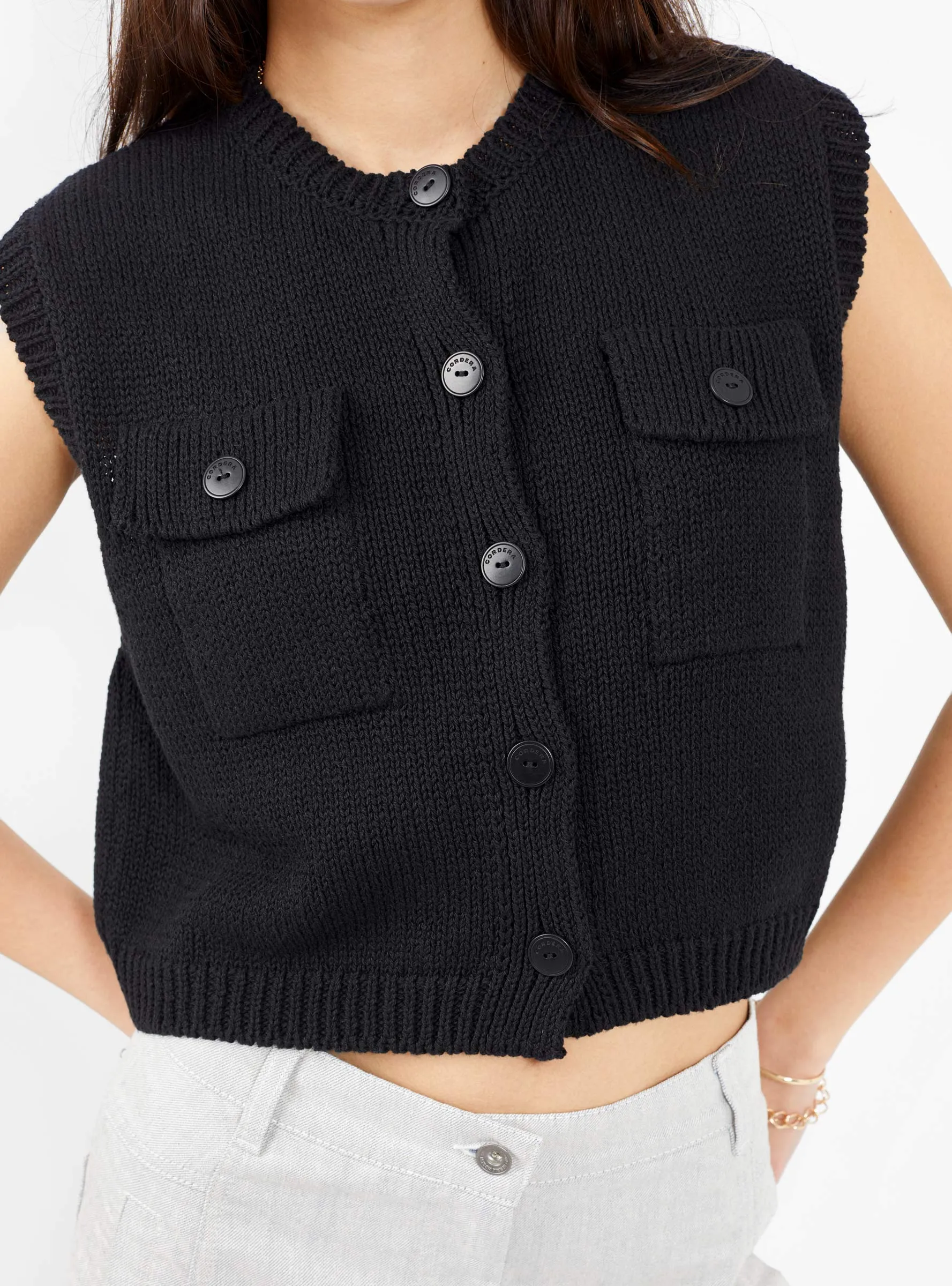 Pockets Cotton Waistcoat Black