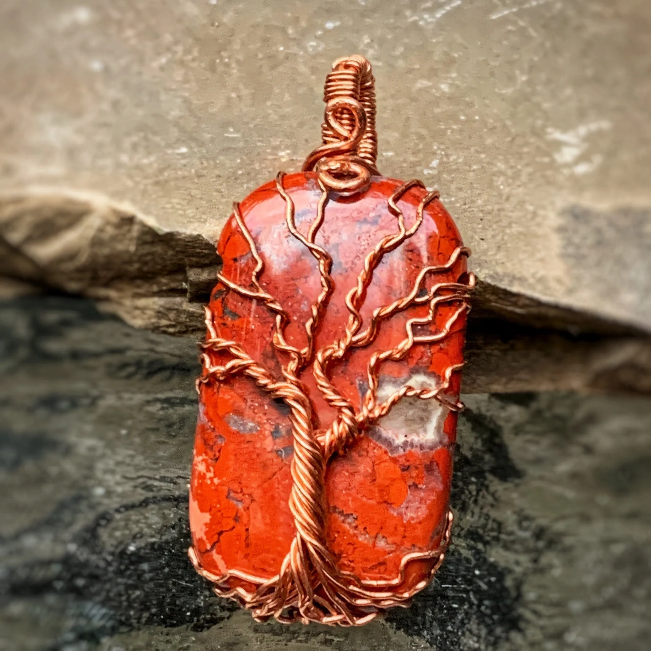 Poppy Jasper Tree of Life Pendant in Copper