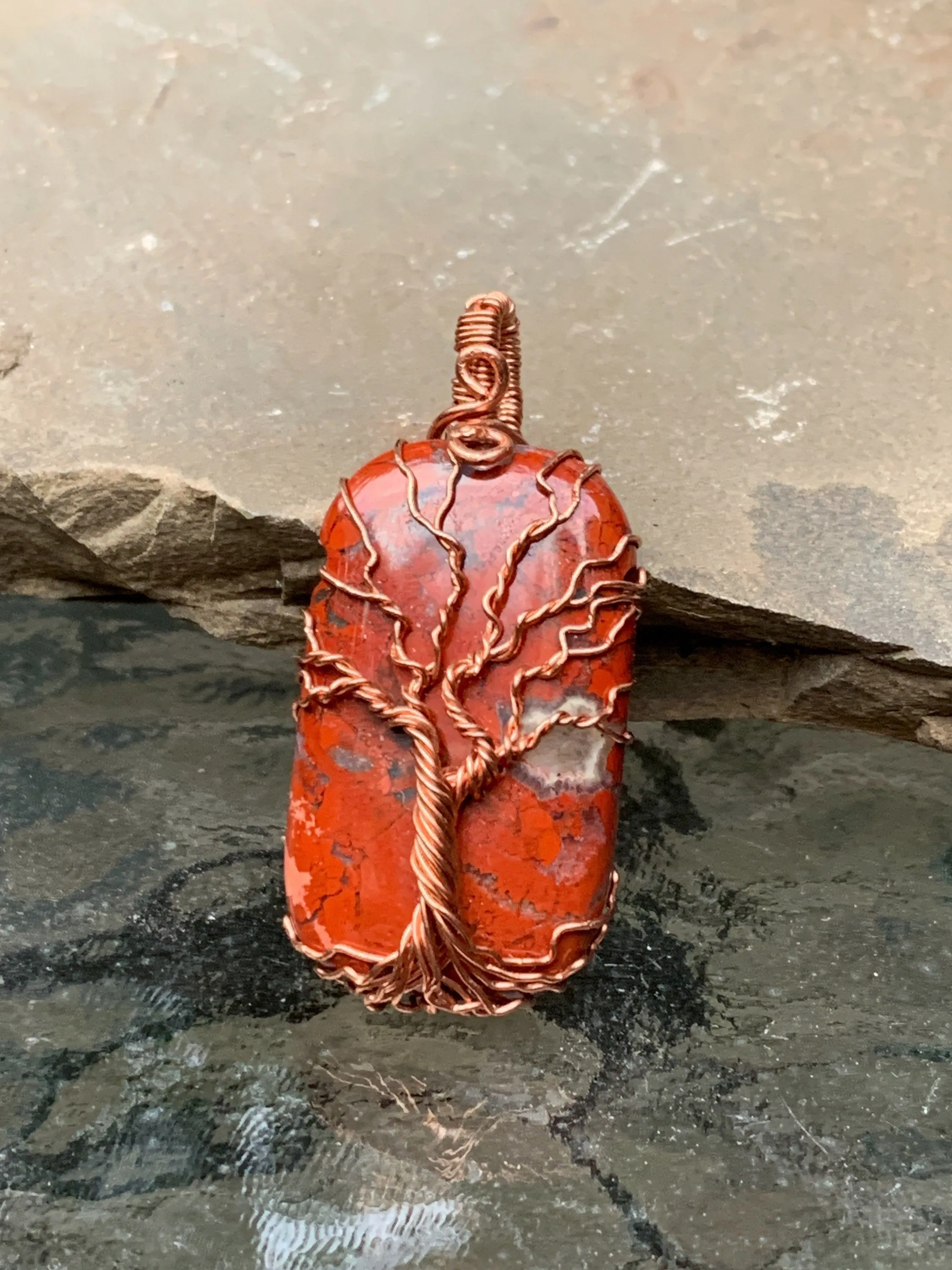 Poppy Jasper Tree of Life Pendant in Copper