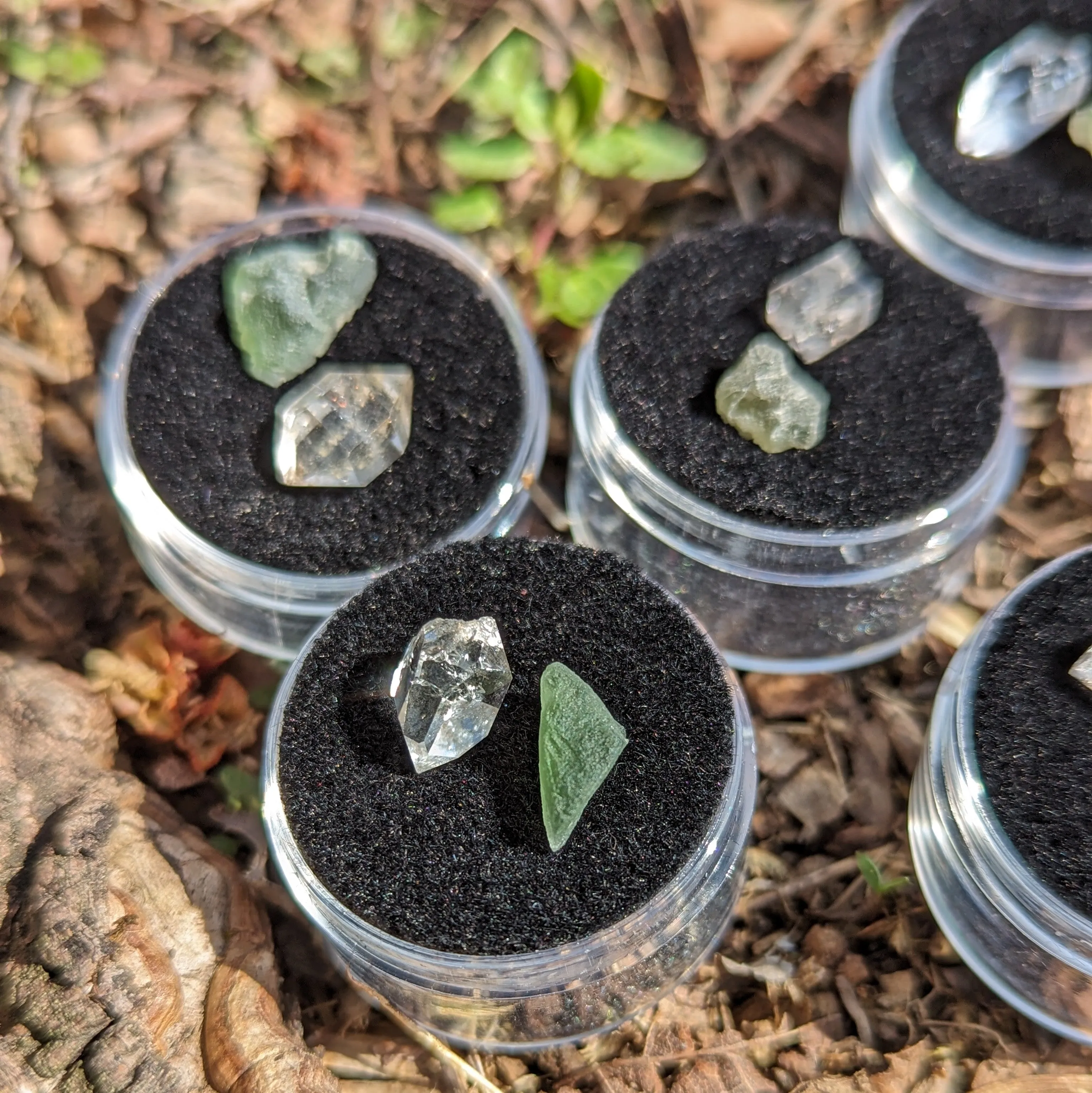 Powerful & Rare Set! One Genuine Moldavite & Herkimer Diamond Natural Crystal in Collectors Box