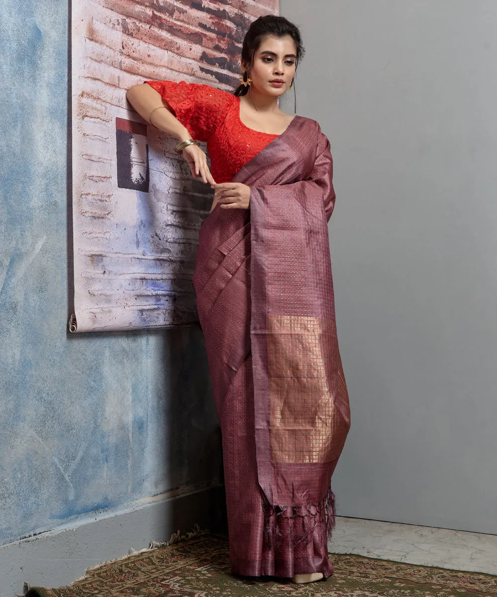 Purple handwoven chhatisgarh tussar silk saree