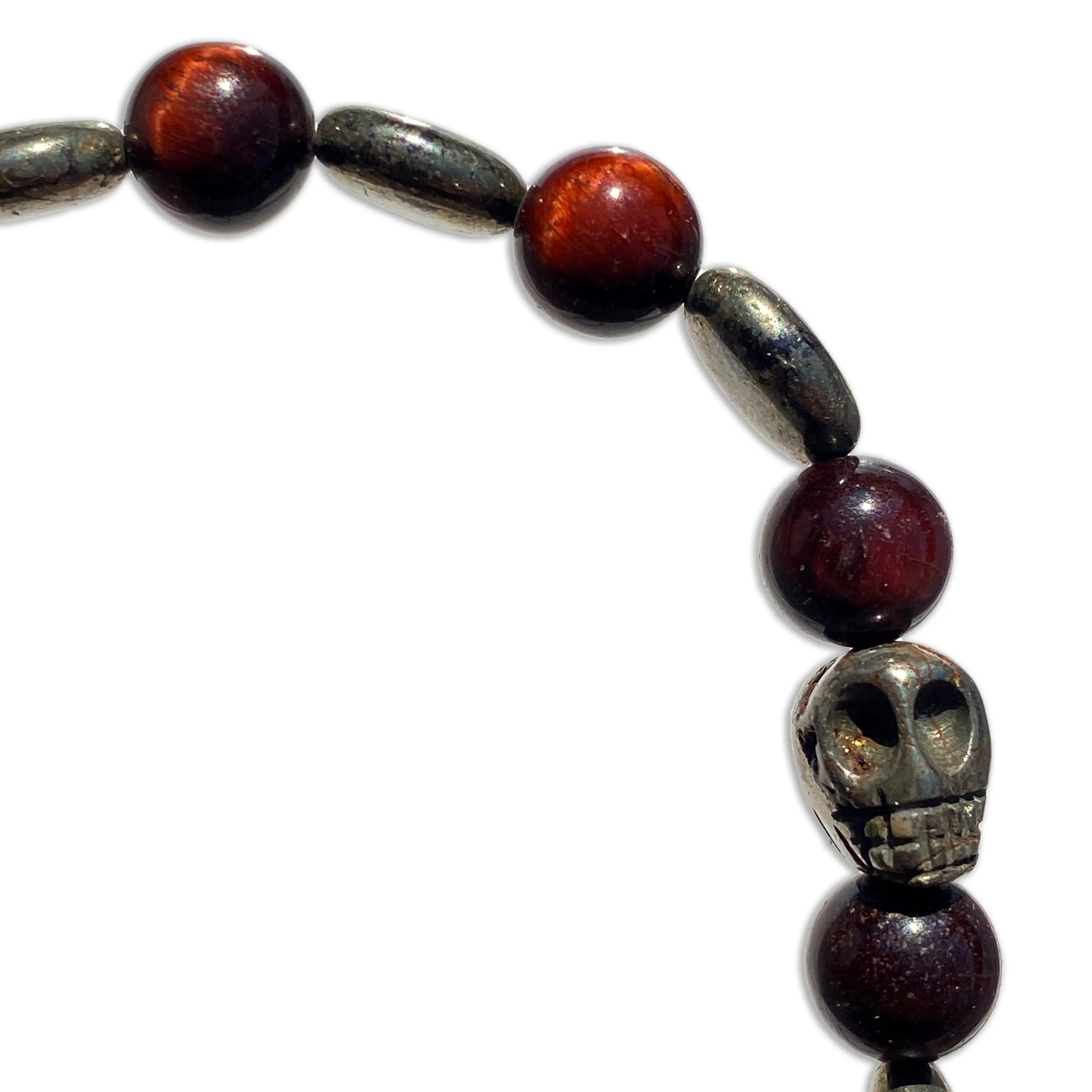 Pyrite Skull and Tiger’s Eye gemstone stretch Bracelet