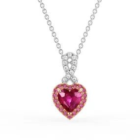 "You Are So Loved" Heart Pink Sapphire Necklace With Pavé Ribbon