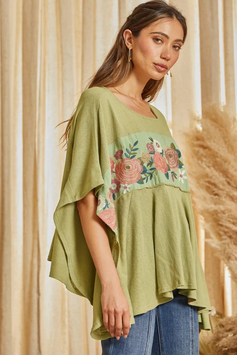 Raise the Bar Embroidered Blouse - Sage