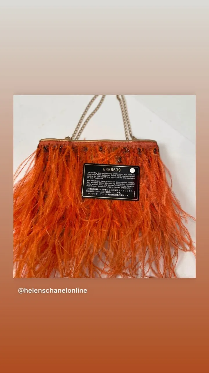 Rare Chanel Orange Crystal CC Ostrich Feather Purse Clutch Handbag