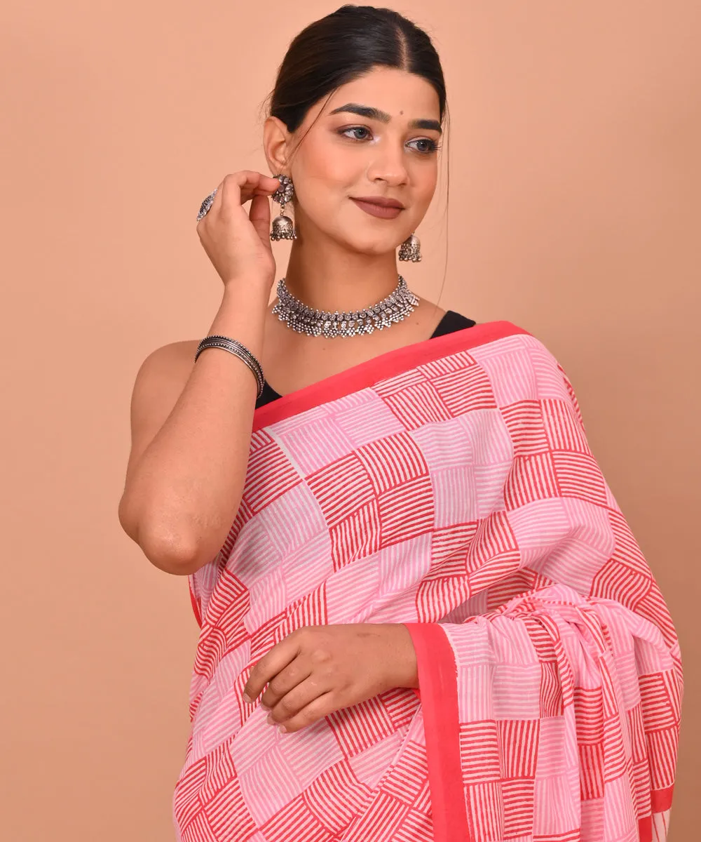 Red cotton hand printed bagru saree