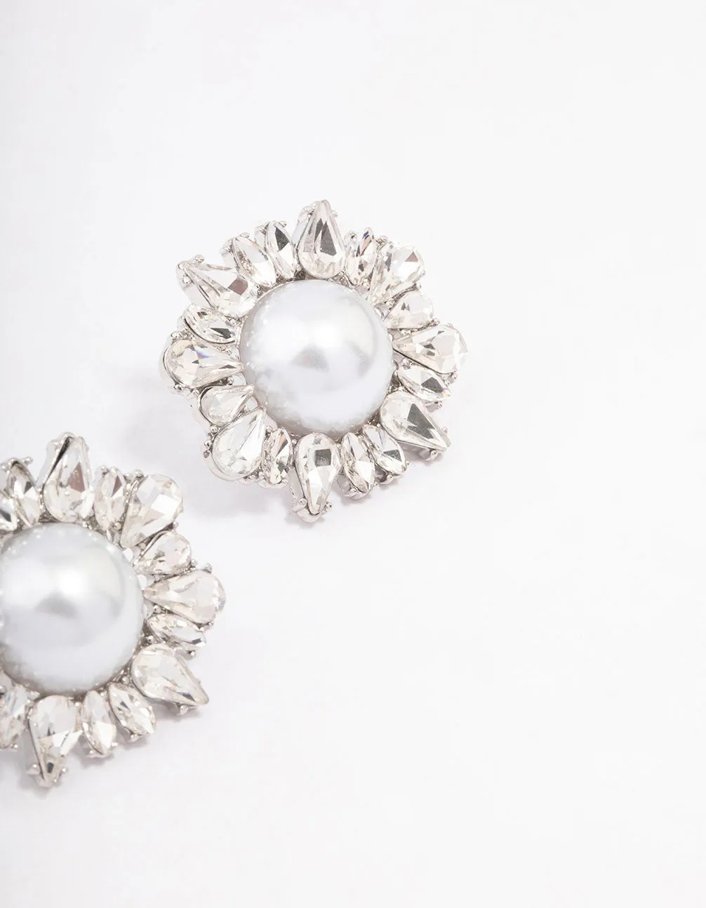 Rhodium Pearl & Cluster Statement Stud Earrings