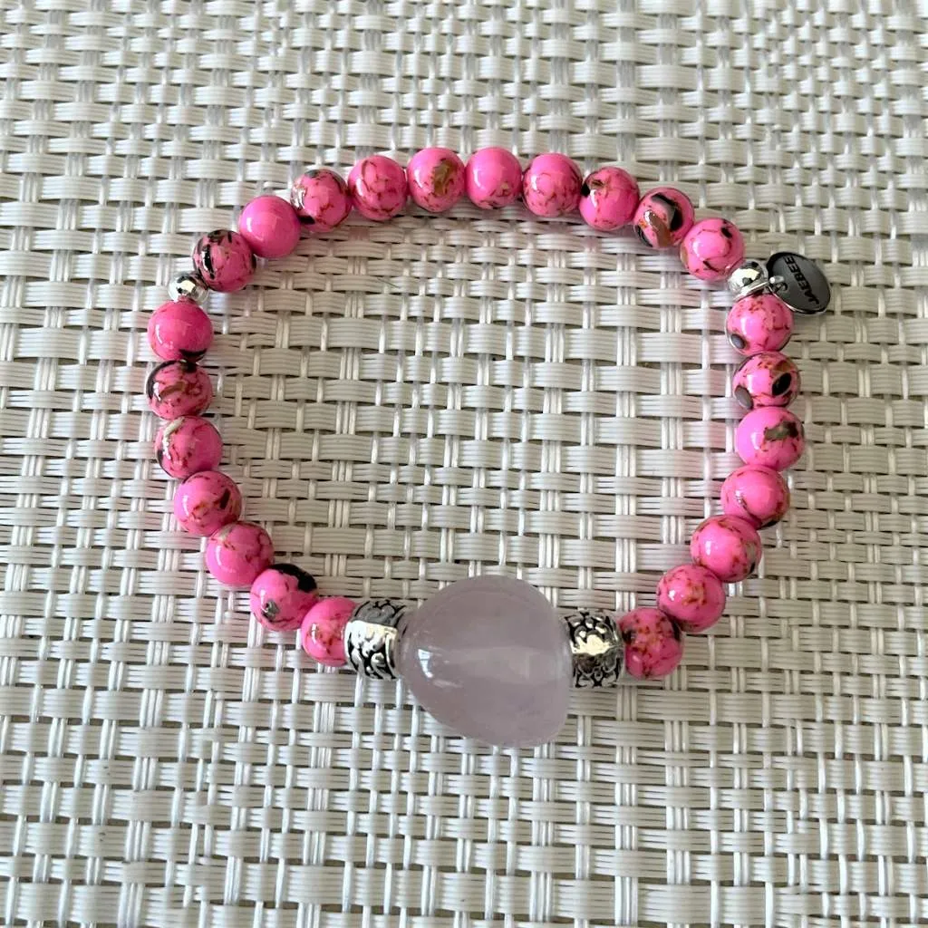 Rose Quartz and Pink Mosaic Beaded Bracelet