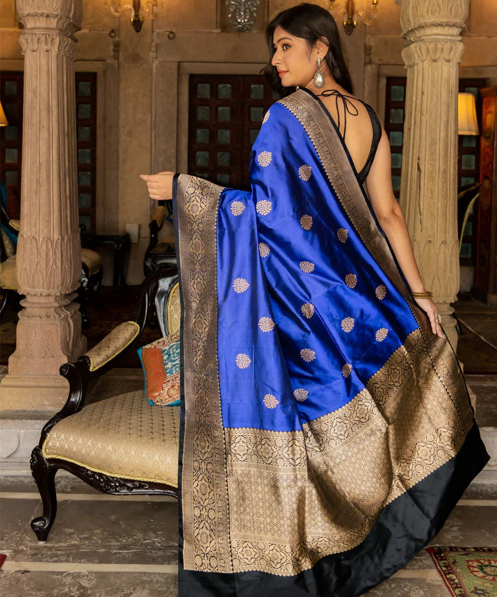 Royal blue handwoven banarasi silk saree