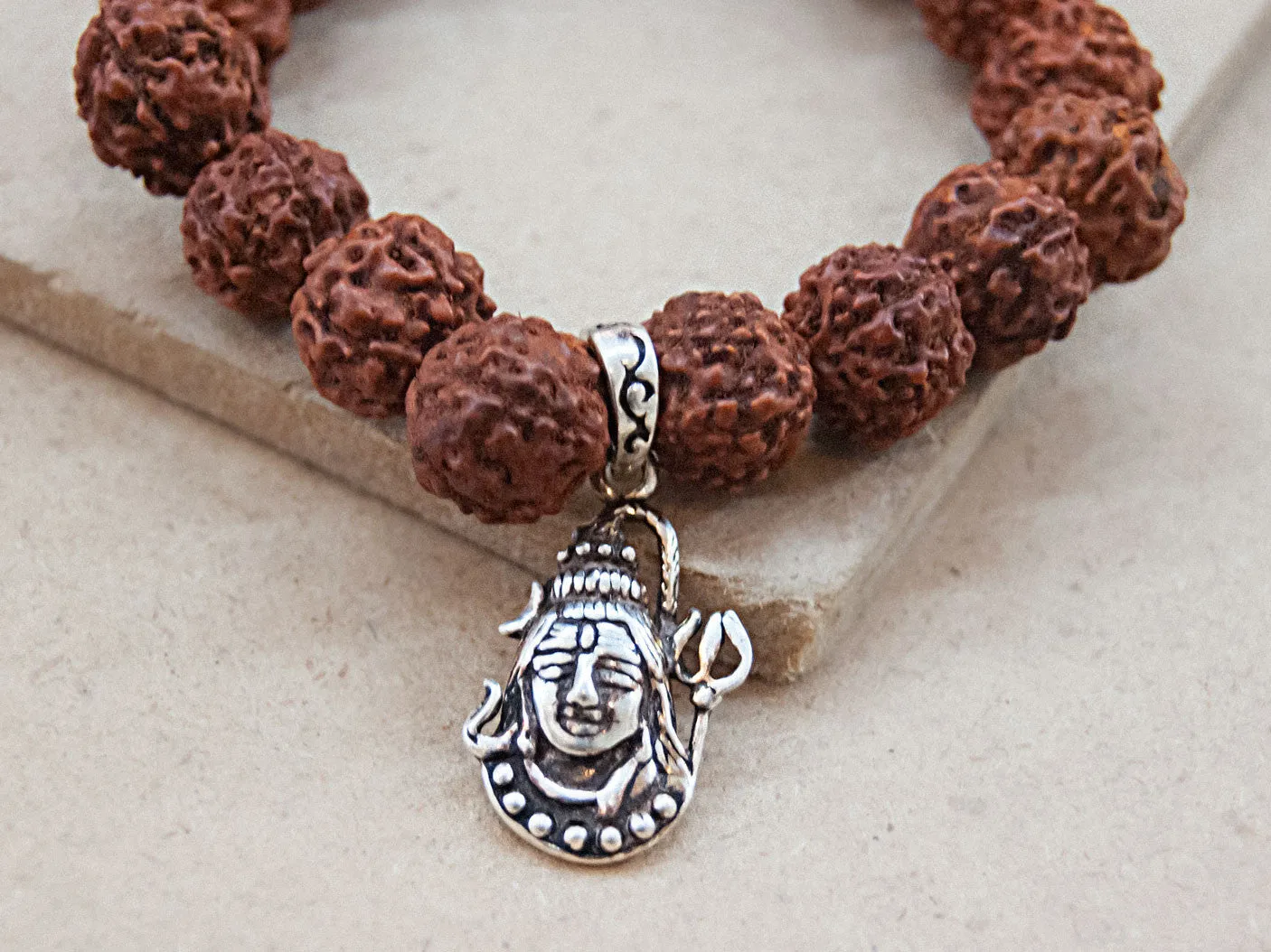 Rudraksha Mala Bracelet with Silver Shiva Charm