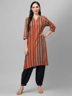 Rust Multi Stripe Printed Kurta With Harem Pant