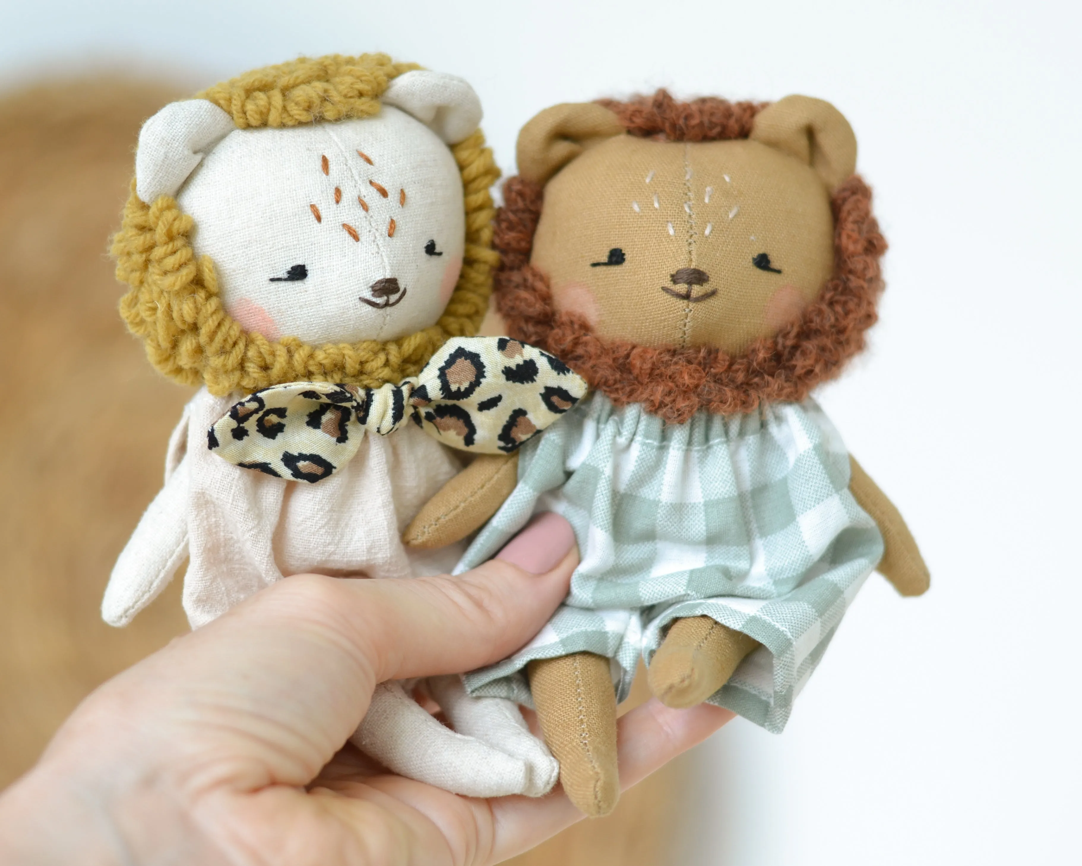 Sewing Pattern - Mini bear, panda and lion doll