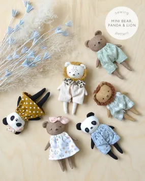 Sewing Pattern - Mini bear, panda and lion doll