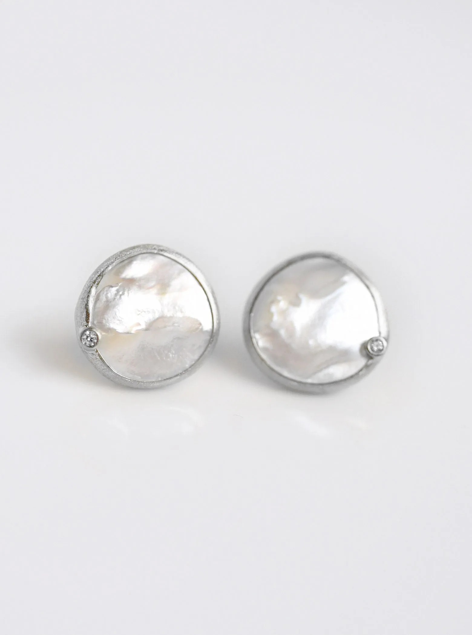 Shelly Single Mother of Pearl with CZ Earring