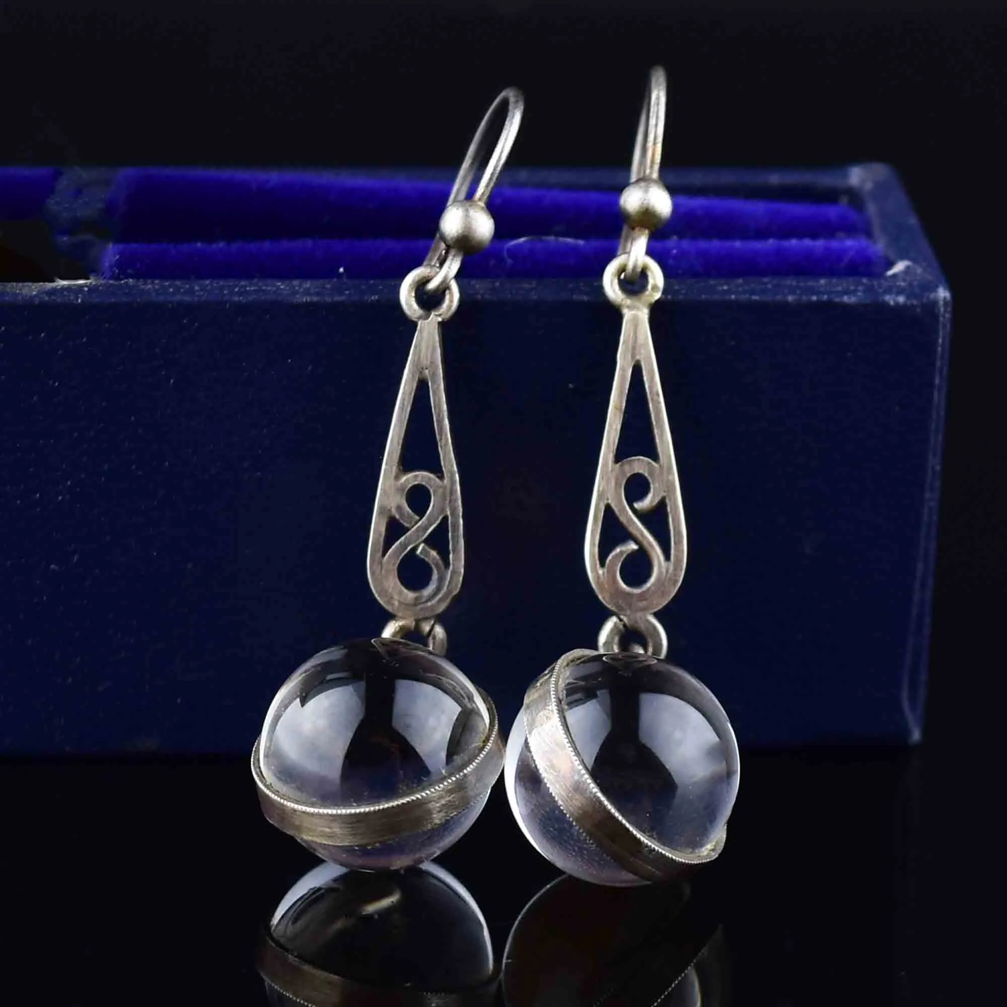 Silver Art Deco Pools of Light Drop Earrings