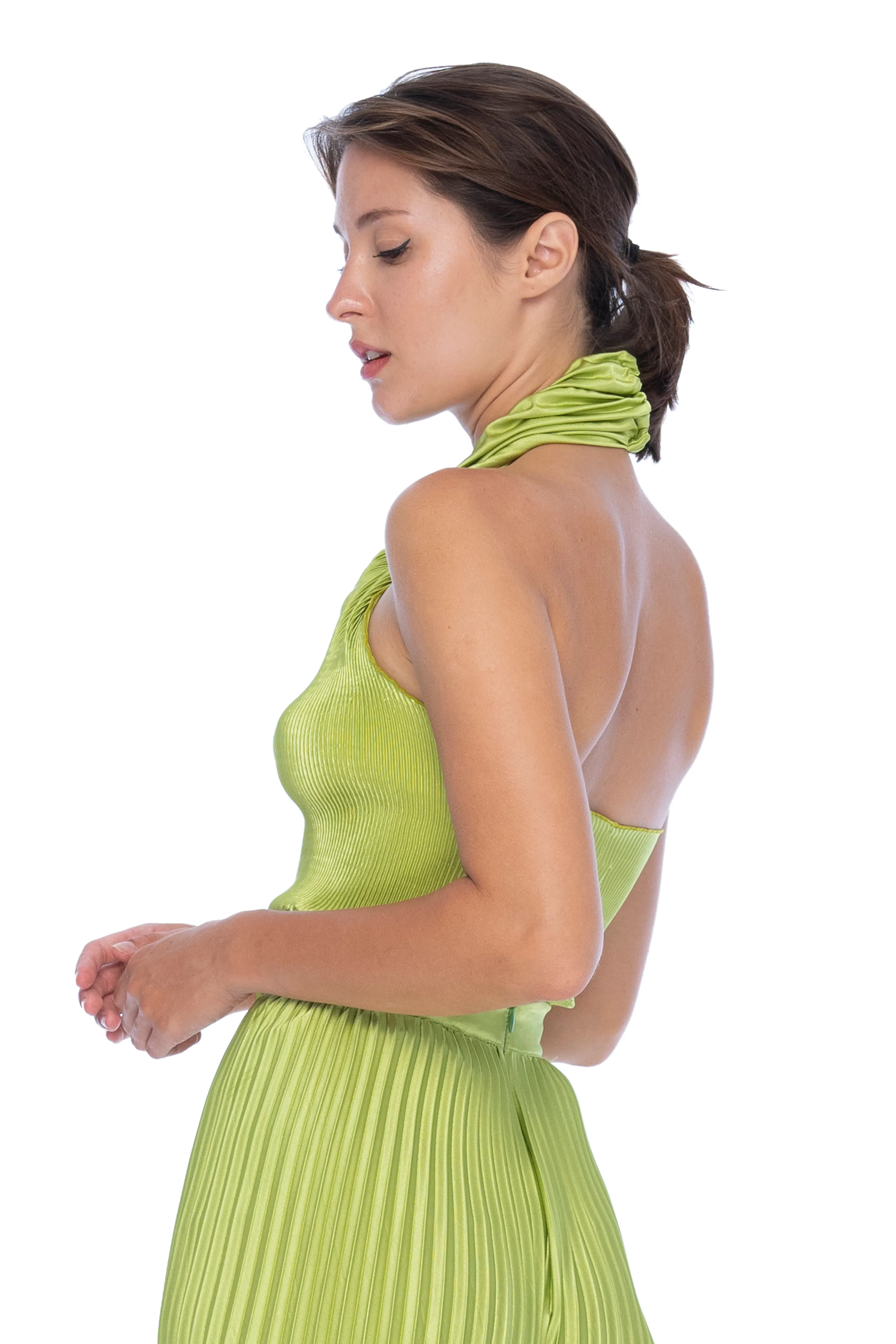 Soiree Pleated Apple Green Halter Top