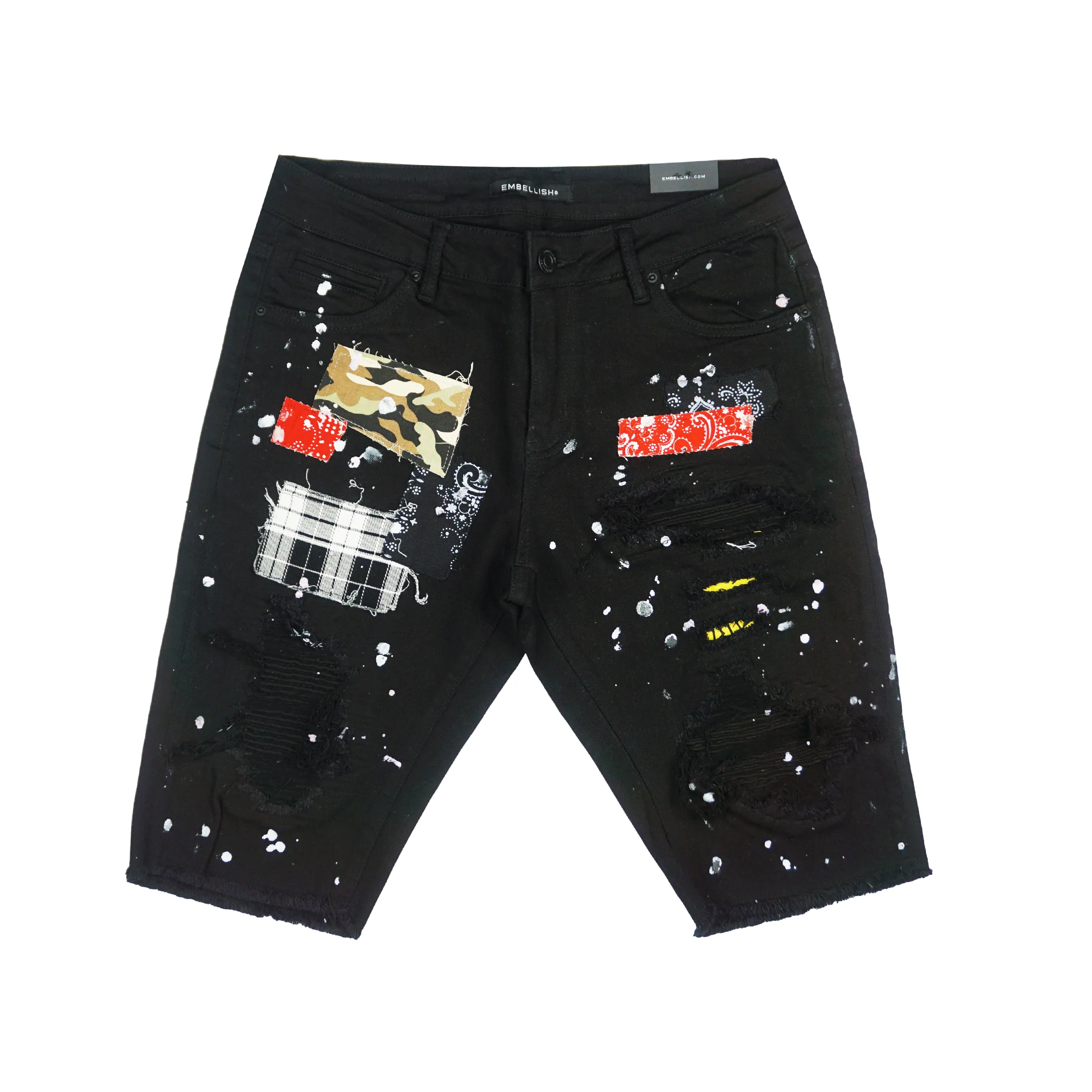 Splatter Patchwork Shorts (Black) /C6