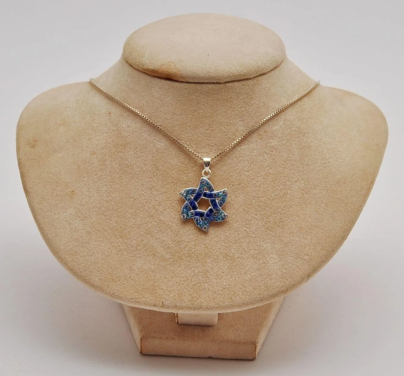 Star Of David Pendant With Multi Colors Gemstones Sterling Silver 925 Necklace