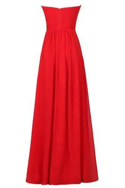 Sweetheart Bridesmaid Chiffon Prom Dress Long Evening Gown Blush