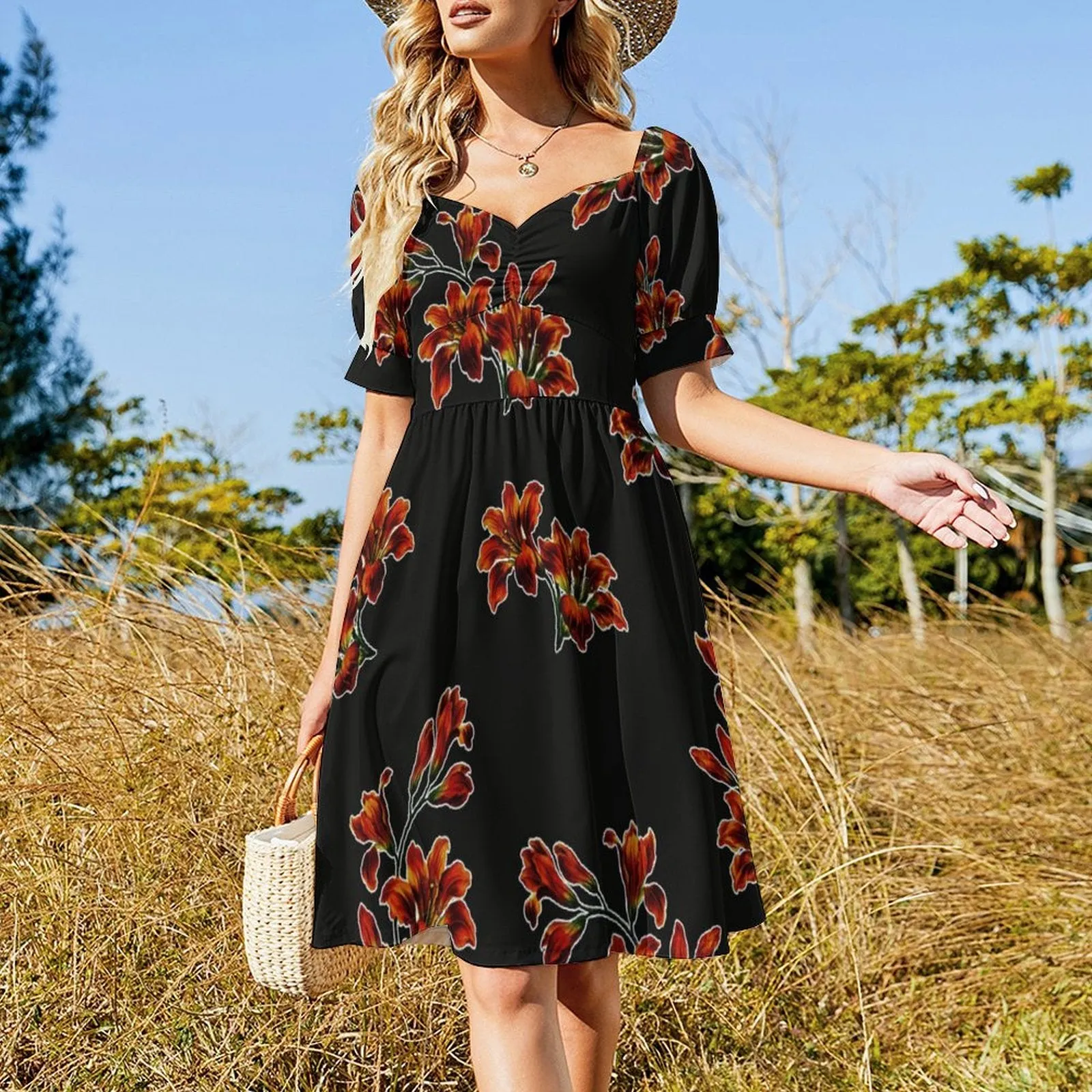 Sweetheart Neck Puff Sleeve Mini Dress (B271) Dress