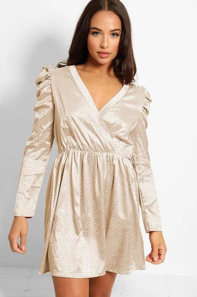 Textured Satin Puff Sleeves Dress