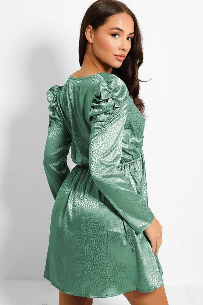 Textured Satin Puff Sleeves Dress