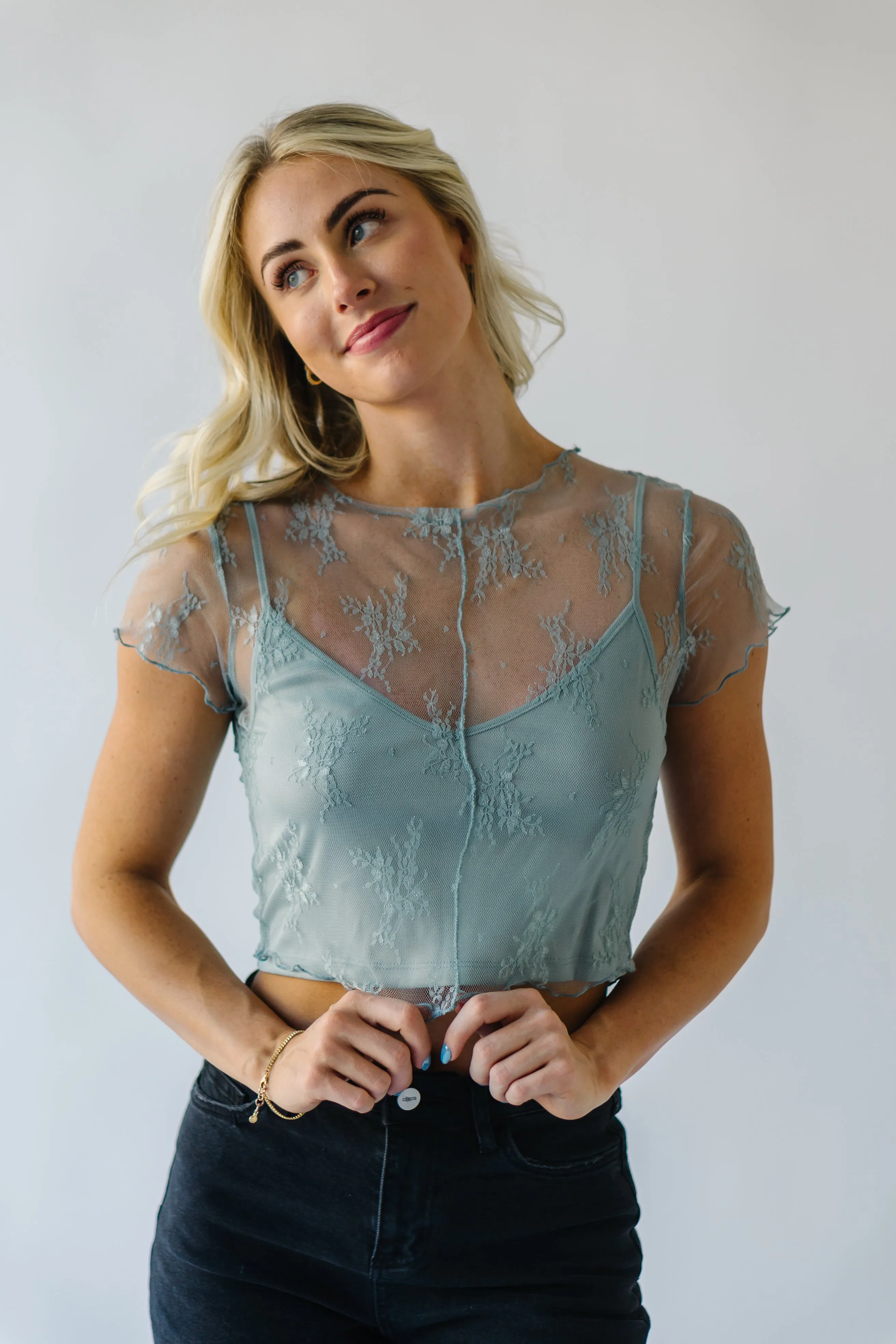 The Haswell Lace Detail Blouse in Blue