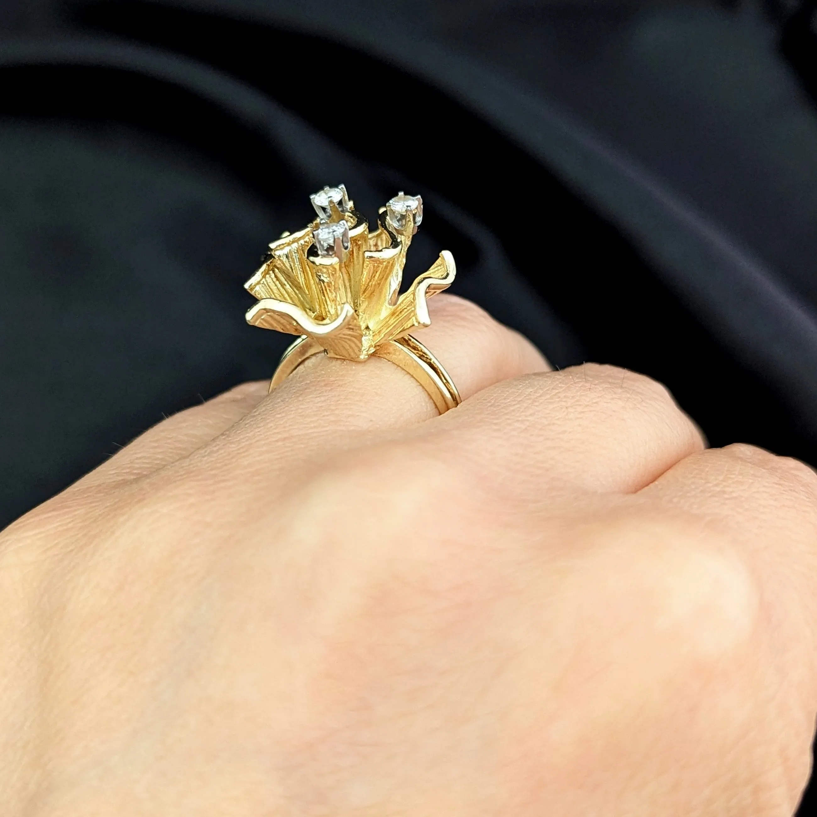 The Saverne - Vintage Diamond 14k Gold Floral Cocktail Ring 1960s