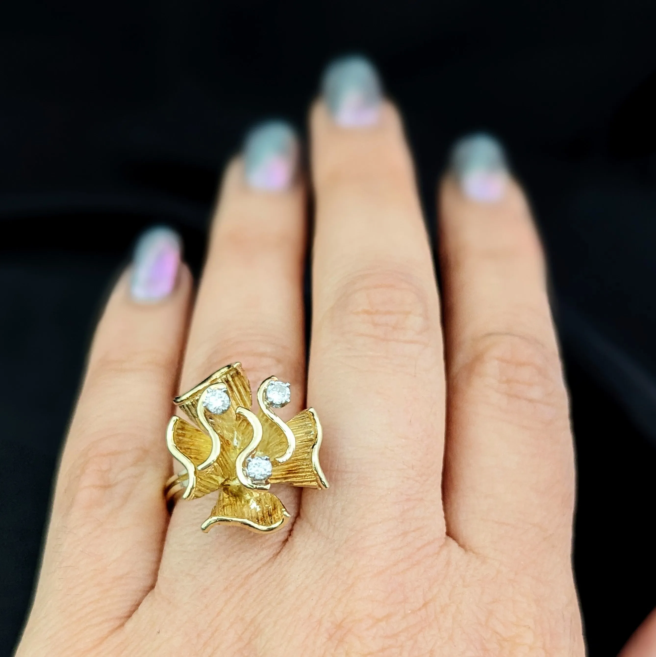 The Saverne - Vintage Diamond 14k Gold Floral Cocktail Ring 1960s