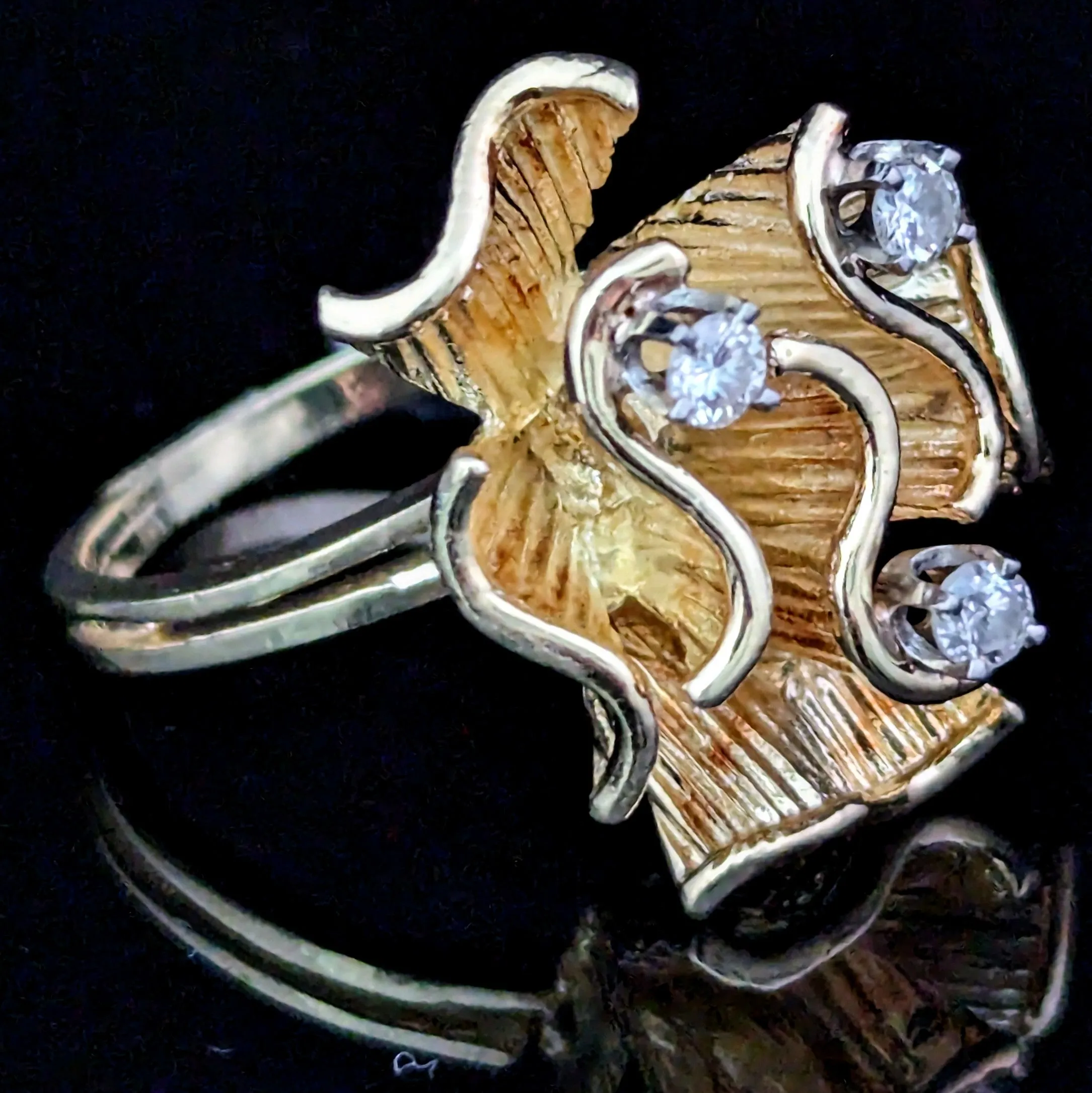 The Saverne - Vintage Diamond 14k Gold Floral Cocktail Ring 1960s