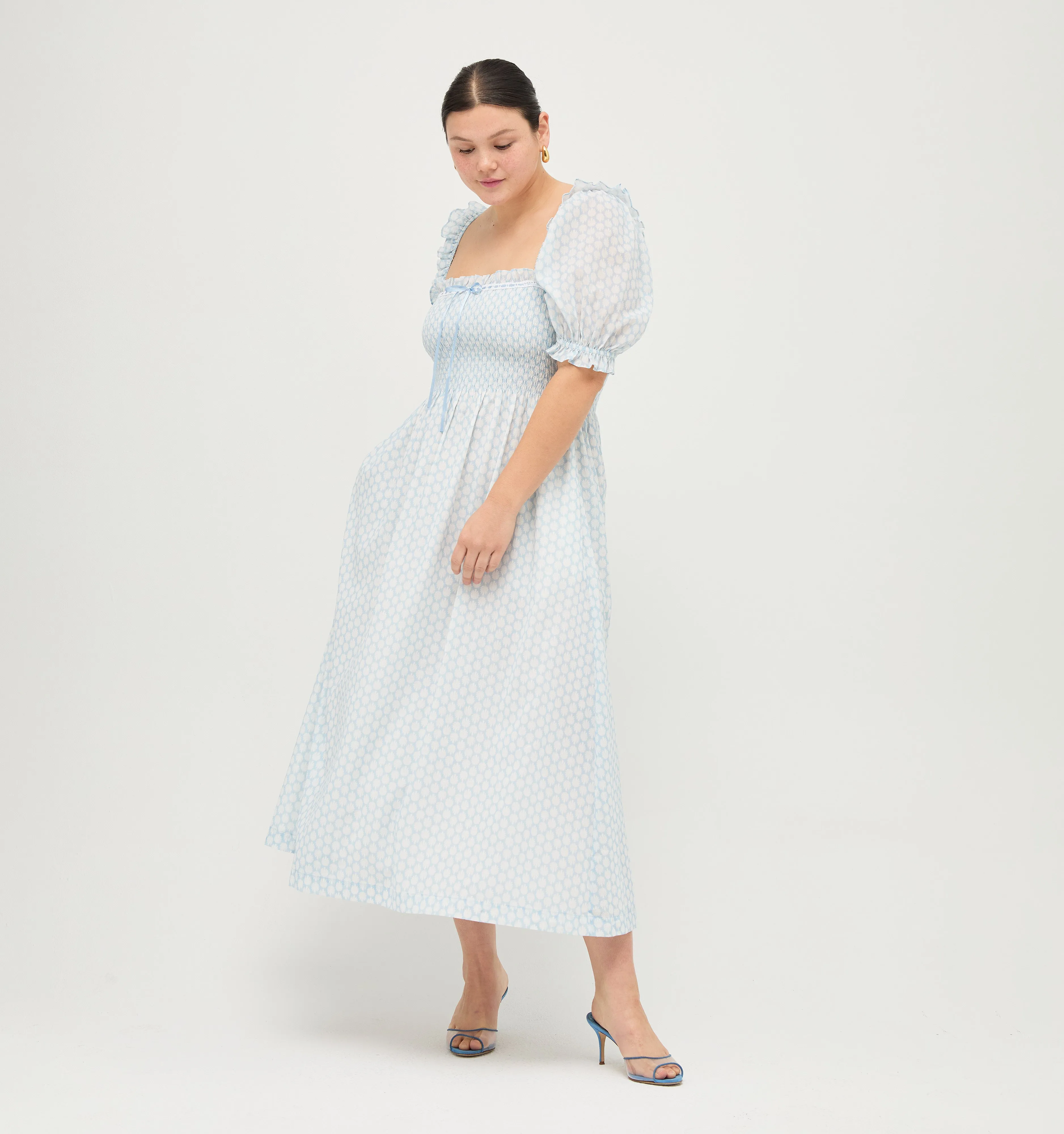 The Scarlett Midi Nap Dress - Powder Blue Baroque Shell Voile