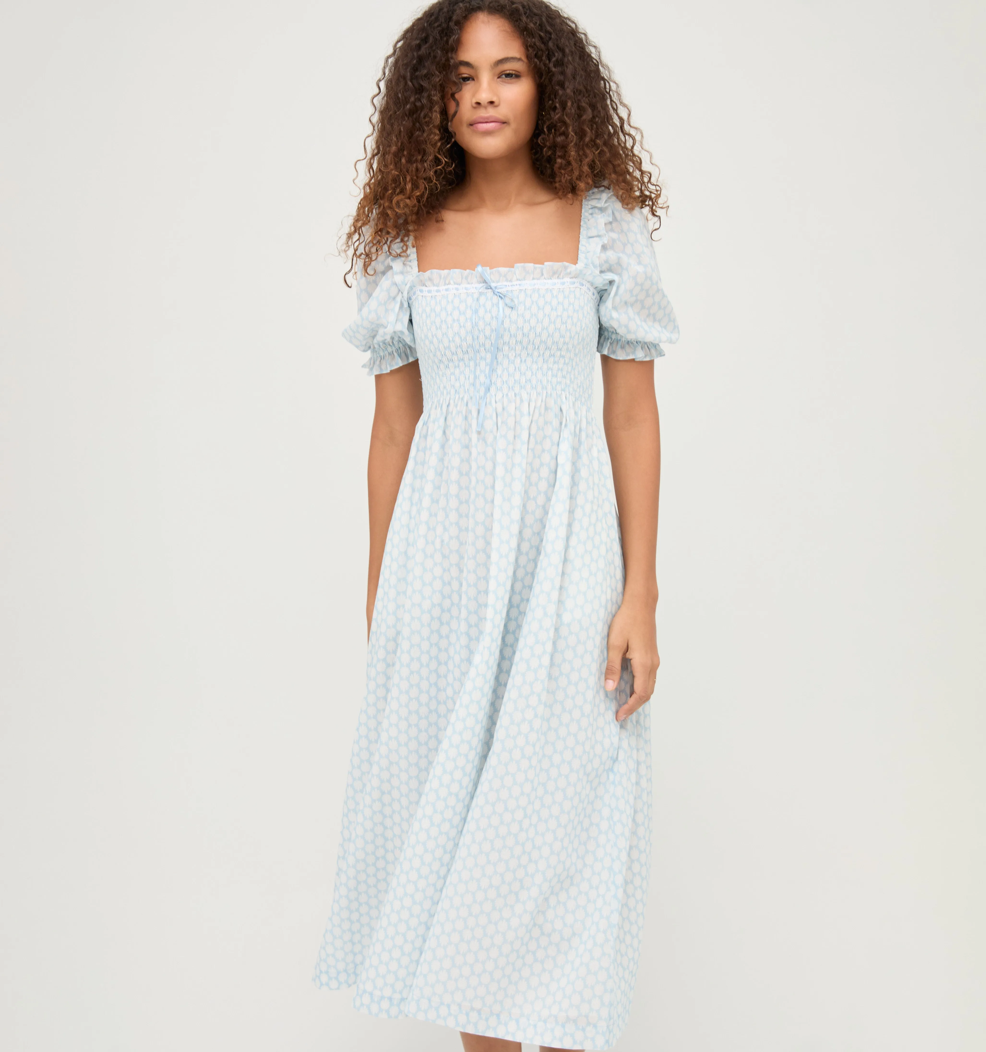 The Scarlett Midi Nap Dress - Powder Blue Baroque Shell Voile