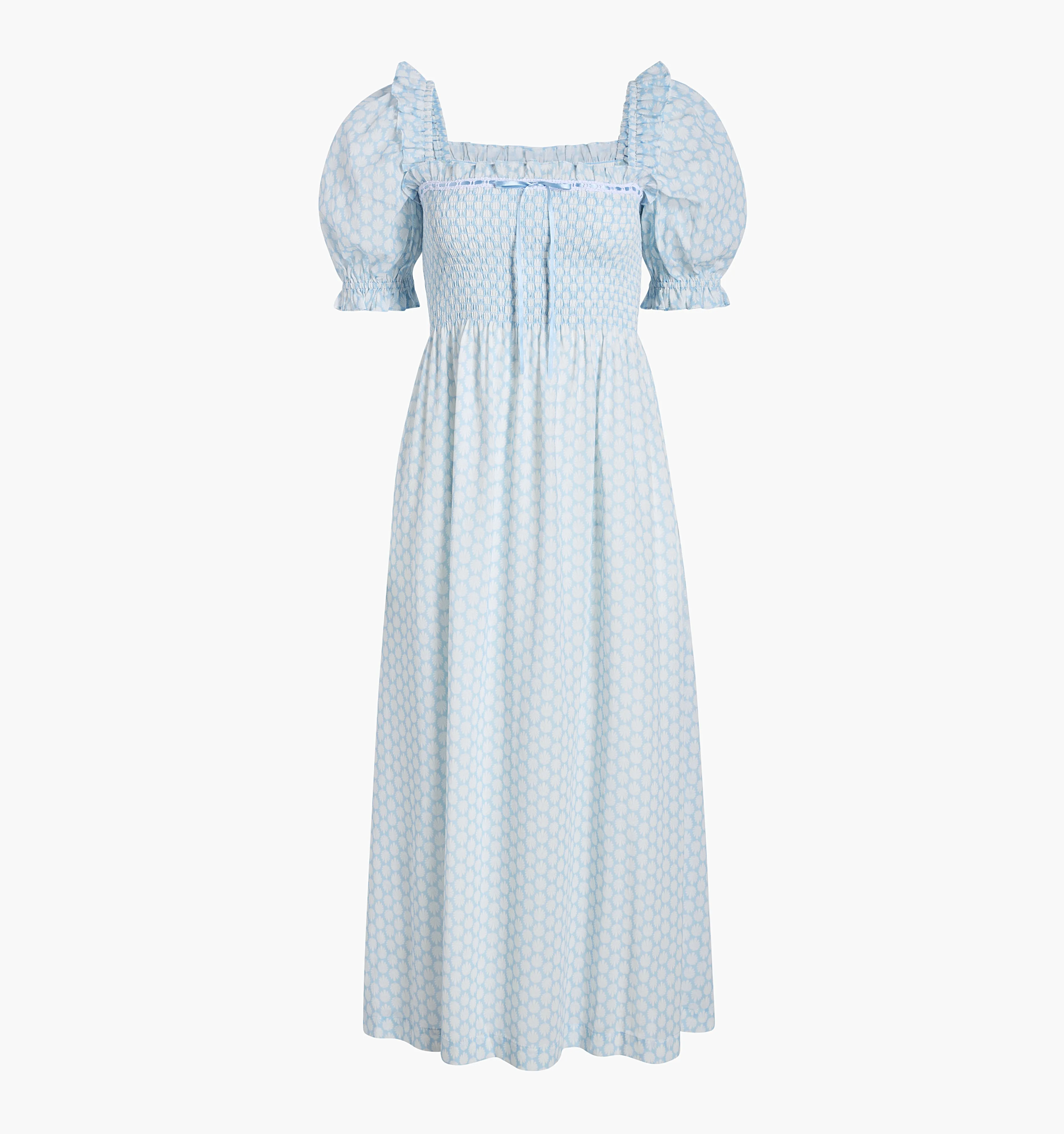 The Scarlett Midi Nap Dress - Powder Blue Baroque Shell Voile