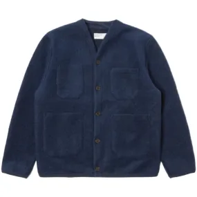 UNIVERSAL WORKS Cardigan In Indigo Wool Fleece AW