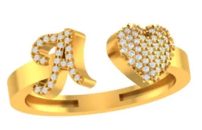 VS Diamonds & 10K Gold Initial A Heart Ring